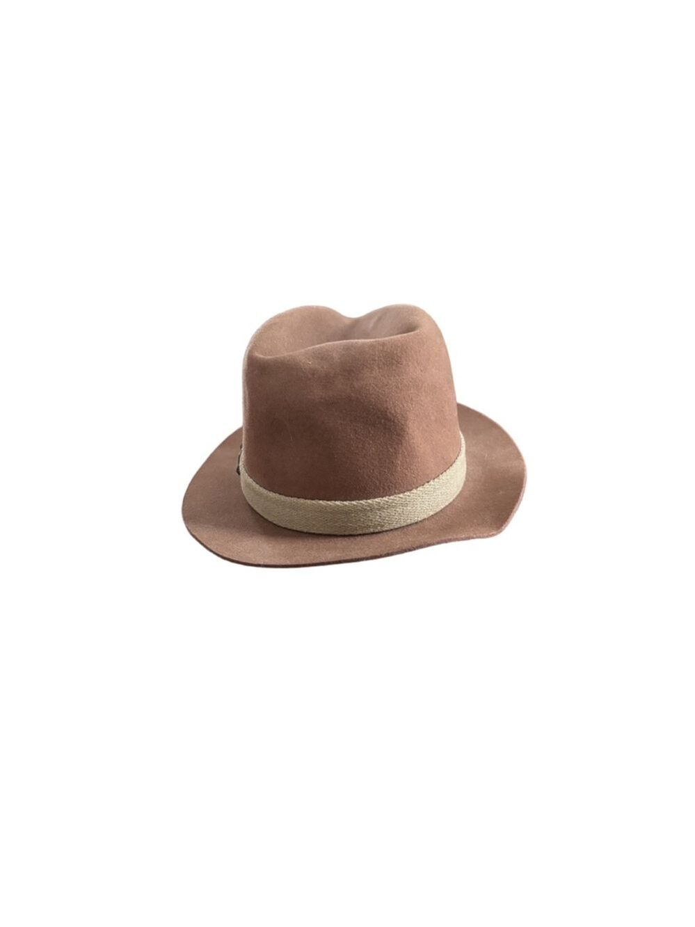 Men’s Designer Collection Brown Felt Fedora Hat with Beige Band Large